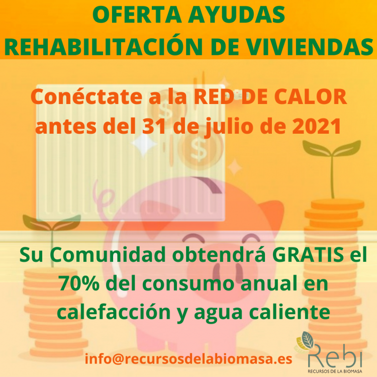 REBI SLU: Los vecinos que se conecten a las Red de Calor de REBI antes del 31 de julio se beneficiarán de las ayudas de rehabilitación energética